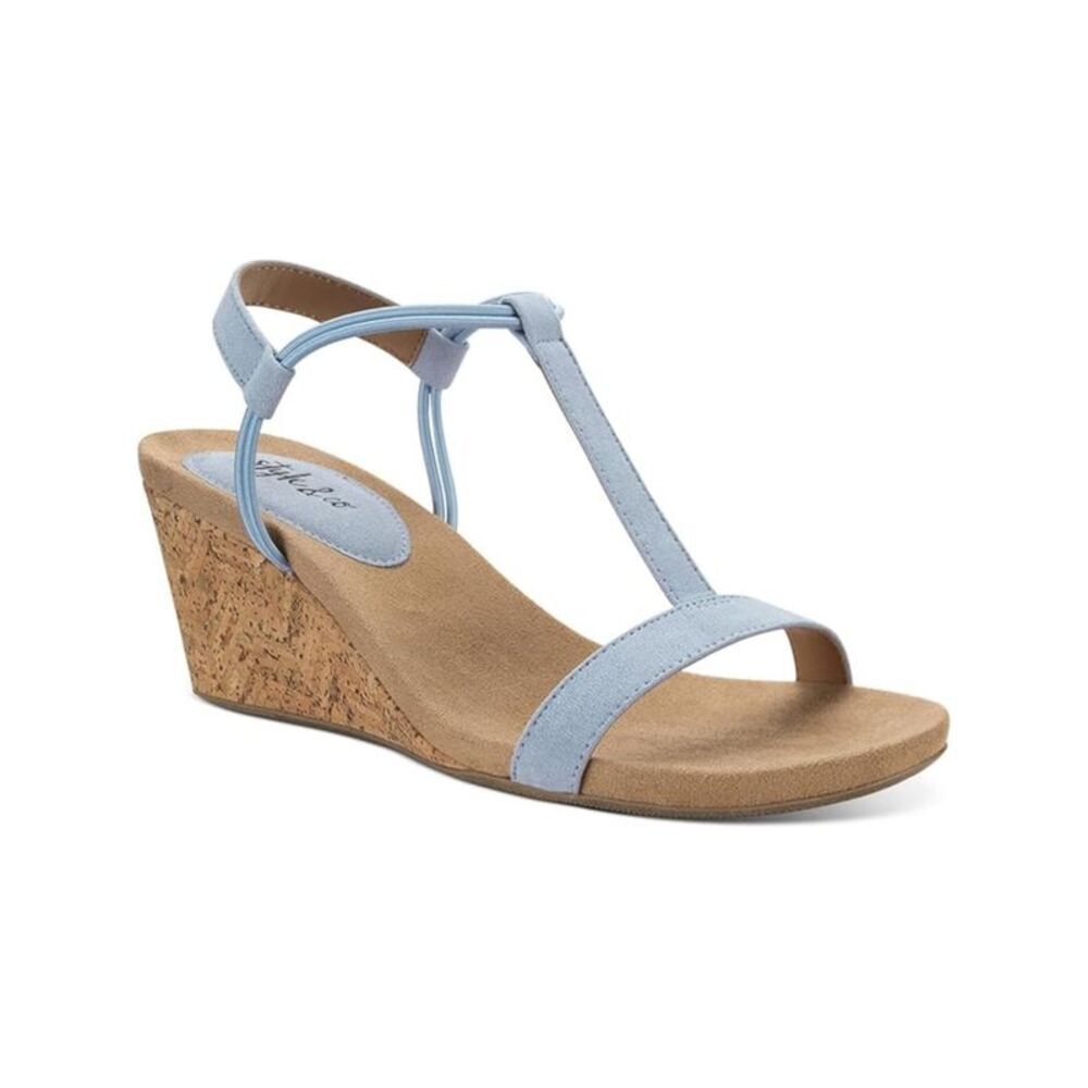 STYLE & COMPANY Womens Light Blue Mulan Toe Wedge Slip On Slingback Sandal 11 M
